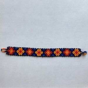 New Import Huichol of Mexico Bead Flower Bracelet  Boho Hippie Tribal Art Gifts